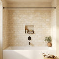 Ivory / Light Travertine 3x6 Cream Tumbled Tile — Bathroom tub surround