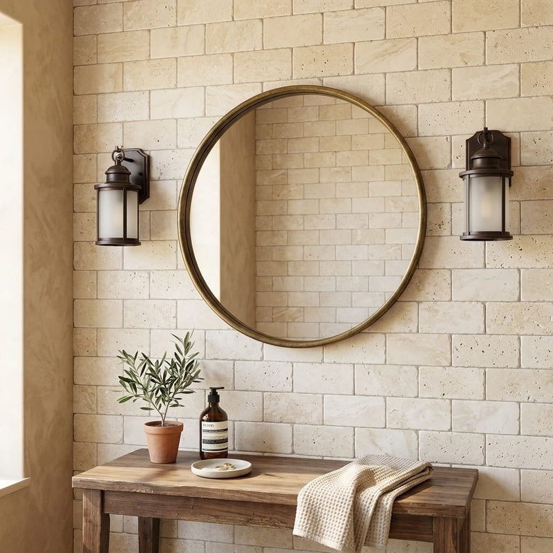 Ivory / Light Travertine 3x6 Cream Tumbled Tile — Bathroom wall