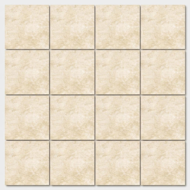 Ivory / Light Travertine 4x4 Cream Filled & Honed Tile close-up