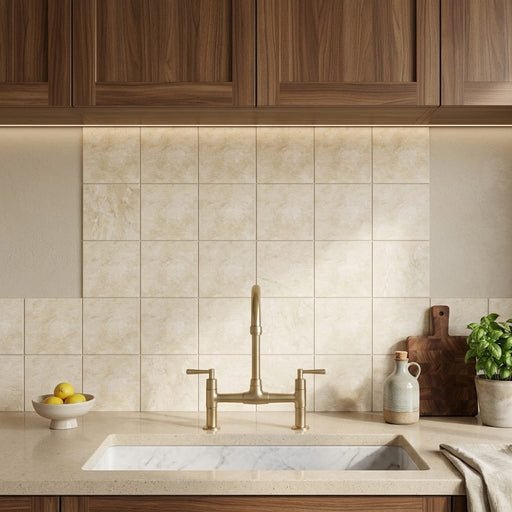 Ivory / Light Travertine 4x4 Cream Filled & Honed Tile — Kitchen backsplash