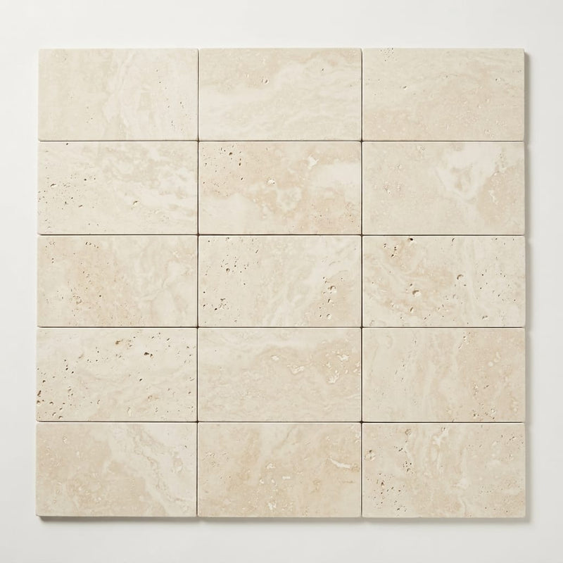 Ivory / Light Travertine 6x12 Cream Filled & Honed Tile close-up