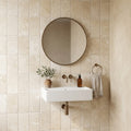 Ivory / Light Travertine 6x12 Cream Tumbled Tile — Powder Room wall