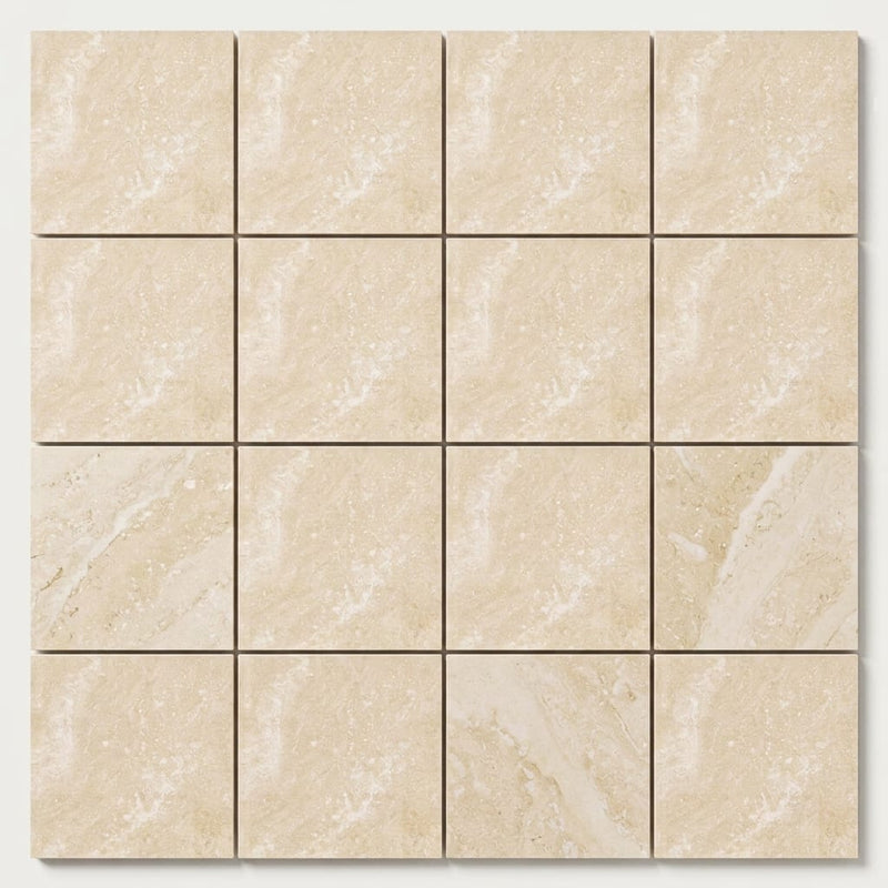Ivory / Light Travertine 6x6 Cream Filled & Honed Tile close-up