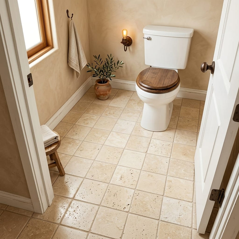 Ivory / Light Travertine 6x6 Cream Tumbled Tile — Bathroom floor