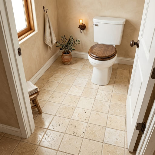Ivory / Light Travertine 6x6 Cream Tumbled Tile — Bathroom floor