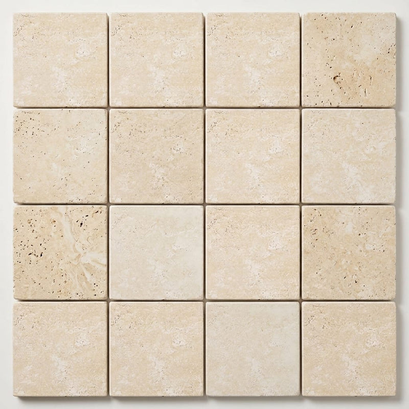 Ivory / Light Travertine 6x6 Cream Tumbled Tile close-up