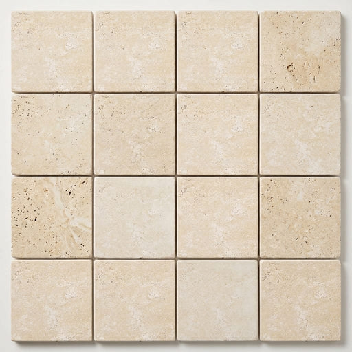 Ivory / Light Travertine 6x6 Cream Tumbled Tile close-up
