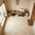 Ivory / Light Travertine 8x8 Cream Tumbled Tile — Mudroom floor