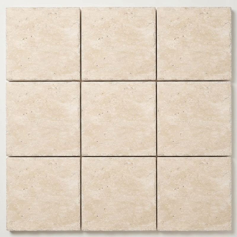 Ivory / Light Travertine 8x8 Cream Unfilled, Brushed & Chiseled Tile close-up
