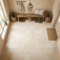 Ivory / Light Travertine 8x8 Cream Unfilled, Brushed & Chiseled Tile — Mudroom floor