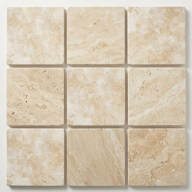 Ivory / Light Travertine 9x9 Cream Honed Shelf close-up