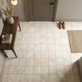 Ivory / Light Travertine 9x9 Cream Honed Shelf tile — Hallway floor