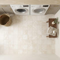 Ivory / Light Travertine 9x9 Cream Honed Shelf tile — Laundry Room floor