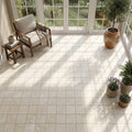 Ivory / Light Travertine 9x9 Cream Honed Shelf tile — Sunroom floor