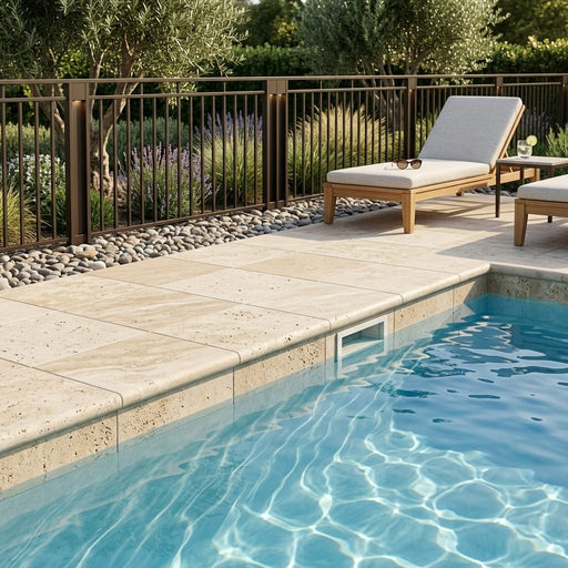 Ivory Travertine Coping 12x12 Bullnose 5 cm pool coping — Swimming Pool pool edge drop-face coping