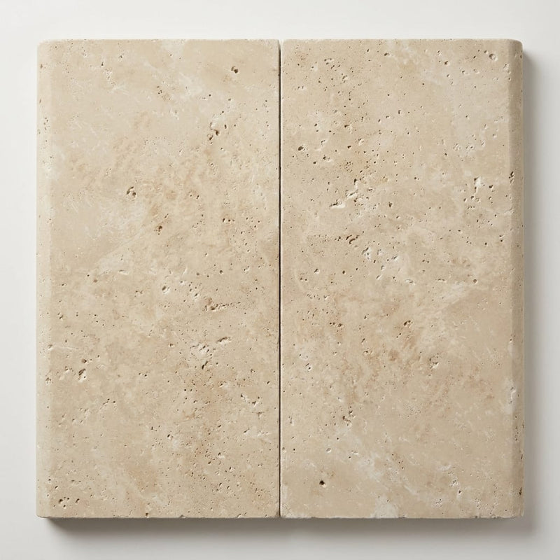 Ivory Travertine Coping 12x24 Bullnose 5 cm close-up
