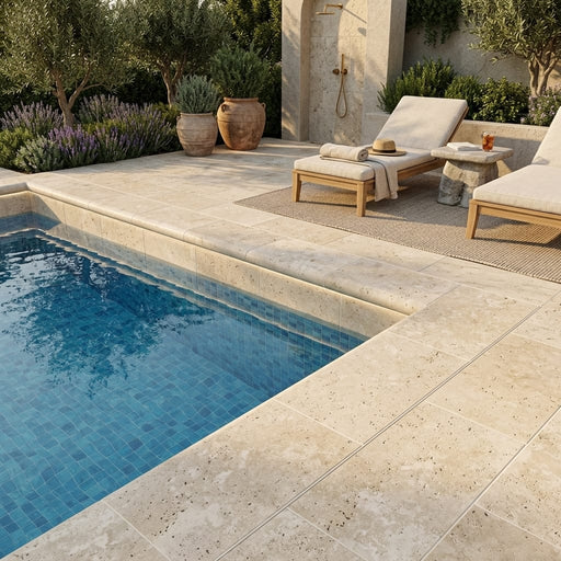 Ivory Travertine Coping 12x24 Bullnose 5 cm pool coping — Swimming Pool pool edge drop-face coping