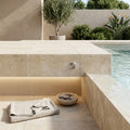 Ivory Travertine Coping 12x24 Eased 5 cm pool coping — Spa spa overhang edge