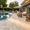 Ivory Travertine Paver 16x24 Tumbled 1.25 inch — Backyard pool deck