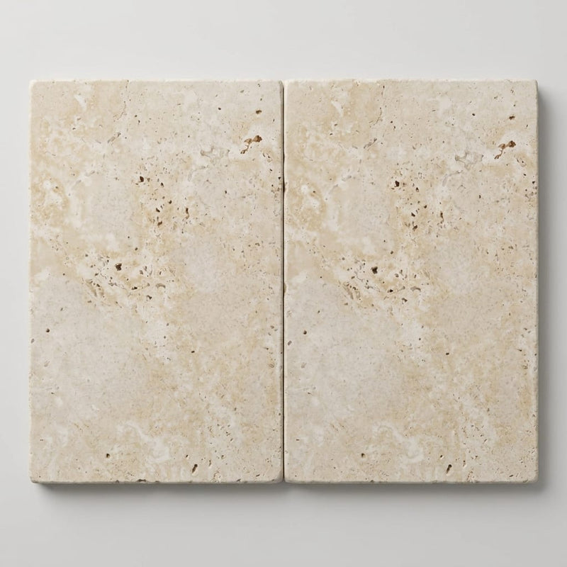Ivory Travertine Paver 16x24 Tumbled 1.25 inch close-up
