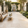 Ivory Travertine Paver 16x24 Tumbled 1.25 inch — Courtyard paving