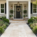 Ivory Travertine Paver 16x24 Tumbled 1.25 inch — Front Yard front porch
