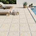 Ivory Travertine Paver 24x24 Tumbled 1.25 inch — Backyard pool deck