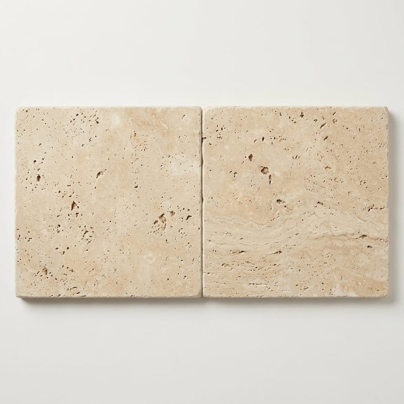 Ivory Travertine Paver 24x24 Tumbled 1.25 inch close-up