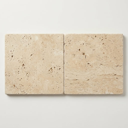 Ivory Travertine Paver 24x24 Tumbled 1.25 inch close-up