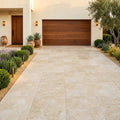 Ivory Travertine Paver 24x24 Tumbled 1.25 inch — Front Yard driveway