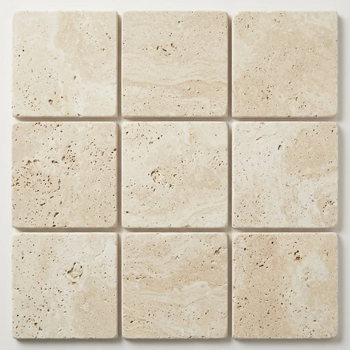 Ivory Travertine Tile 12x12 Tumbled close-up