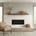 Ivory Travertine Tile 12x24 Honed, Filled — Living Room fireplace surround