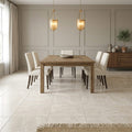 Ivory Travertine Tile 16x16 Honed, Filled — Dining Room floor
