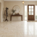 Ivory Travertine Tile 16x16 Honed, Filled — Foyer floor