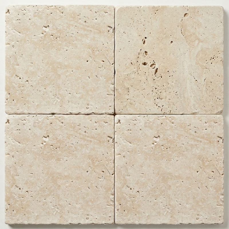 Ivory Travertine Tile 16x16 Tumbled close-up