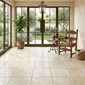 Ivory Travertine Tile 16x16 Tumbled — Sunroom floor