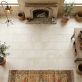 Ivory Travertine Tile 16x24 Tumbled — Living Room floor