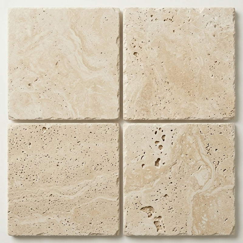 Ivory Travertine Tile 18x18 Brushed Chiseled close-up