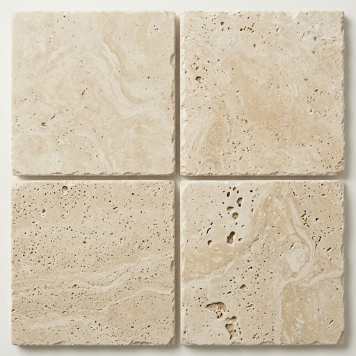 Ivory Travertine Tile 18x18 Brushed Chiseled close-up