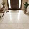 Ivory Travertine Tile 18x18 Brushed Chiseled — Foyer floor