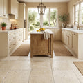 Ivory Travertine Tile 18x18 Brushed Chiseled — Kitchen floor