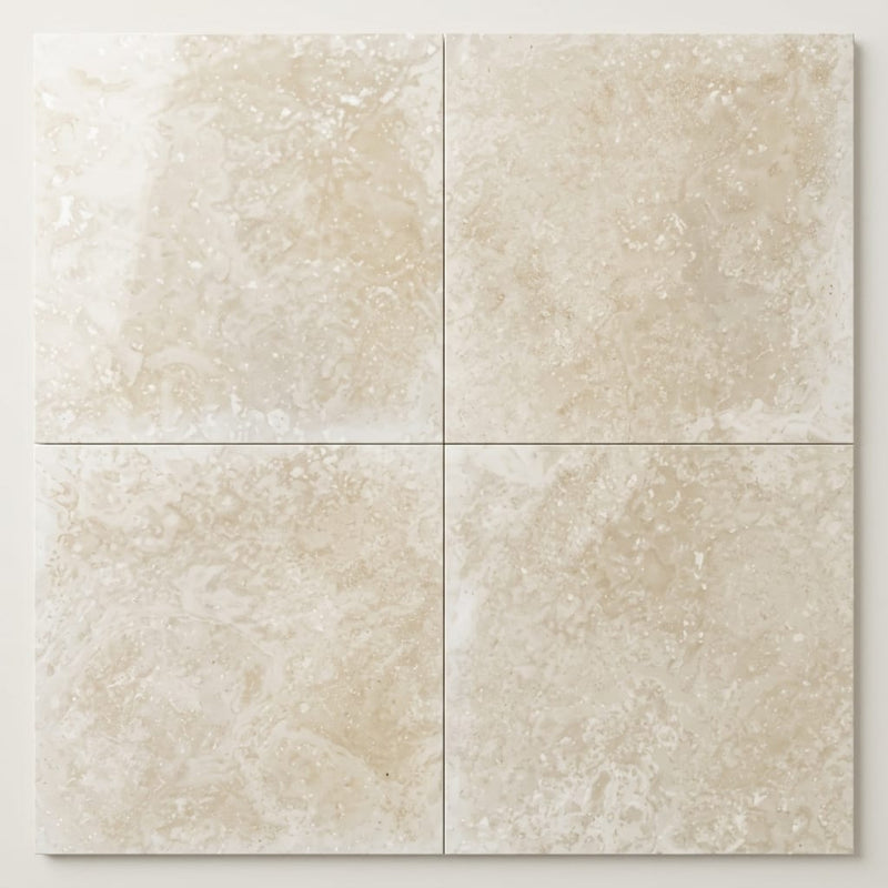 Ivory Travertine Tile 18x18 Filled, Polished close-up