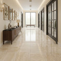 Ivory Travertine Tile 18x18 Filled, Polished — Hallway floor