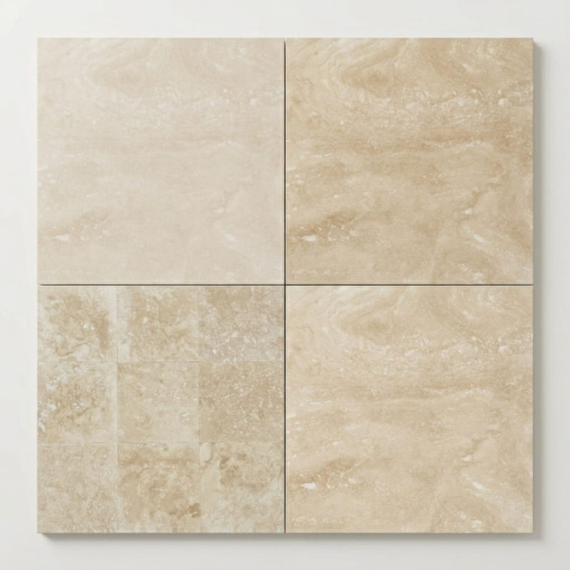 Ivory Travertine Tile 18x18 Honed, Filled close-up