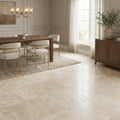 Ivory Travertine Tile 18x18 Honed, Filled — Dining Room floor