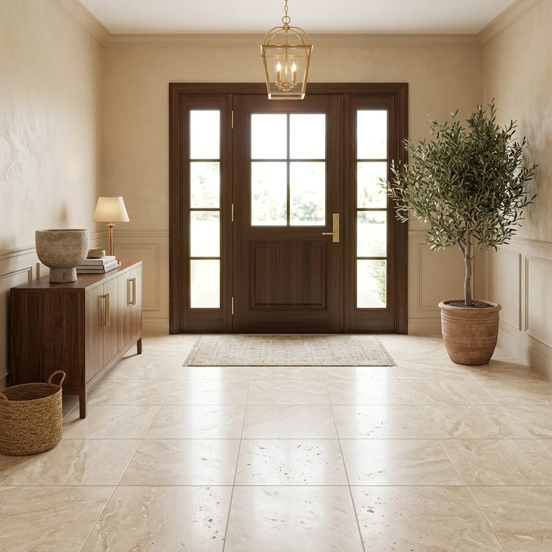 Ivory Travertine Tile 18x18 Honed, Filled — Solidshape