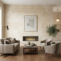 Ivory Travertine Tile 24x24 Honed, Filled — Living Room feature wall