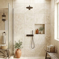 Ivory Travertine Tile 24x24 Tumbled — Bathroom shower wall
