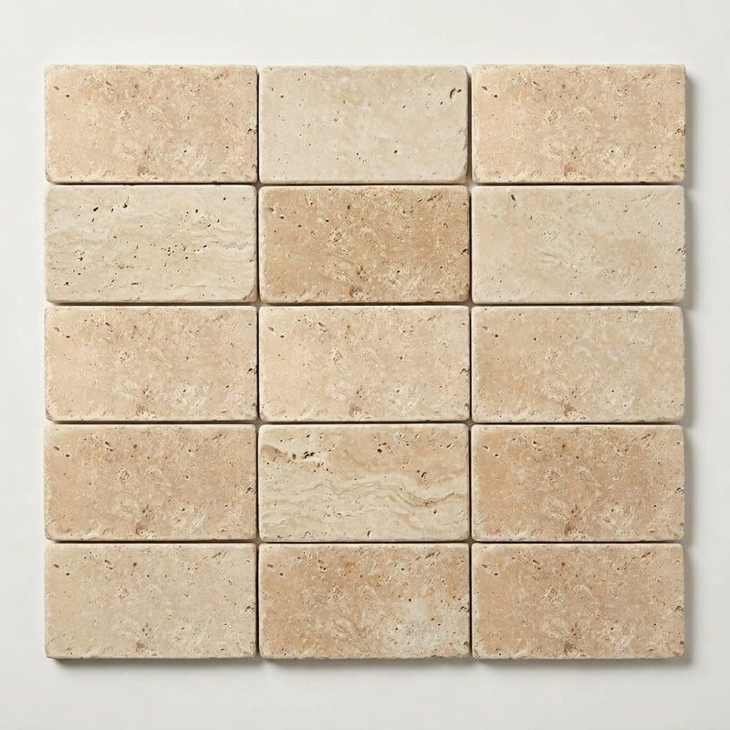 Ivory Travertine Tile 3x6 Tumbled close-up
