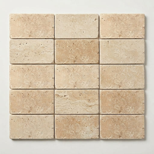 Ivory Travertine Tile 3x6 Tumbled close-up